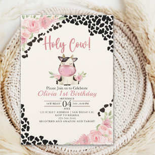 Invitación Holy Cow It's a Girl Cute Cow Birthday Girl