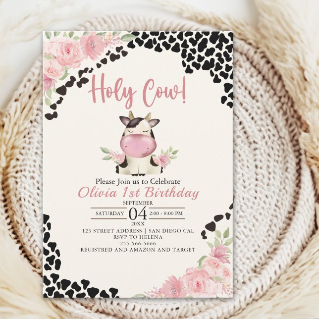 Invitación Holy Cow It's a Girl Cute Cow Birthday Girl (Subido por el creador)