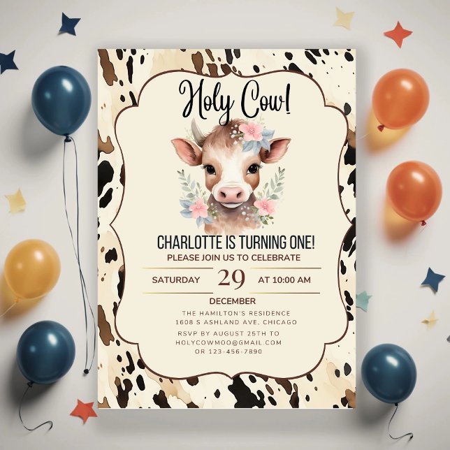 Invitación holy cow party invitations 2nd birthday cow party  (Subido por el creador)