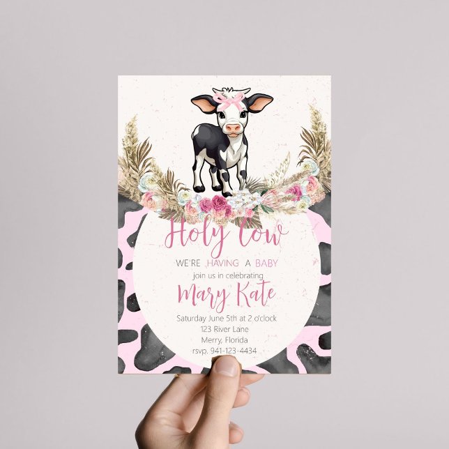 Invitación Holy Cow Pink cow imprime una ducha de bebé (Subido por el creador)