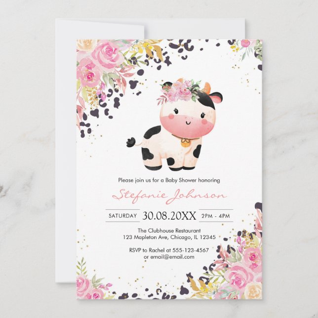 Invitación Holy Cow Pink Floral Cowgirl Baby Shower (Anverso)