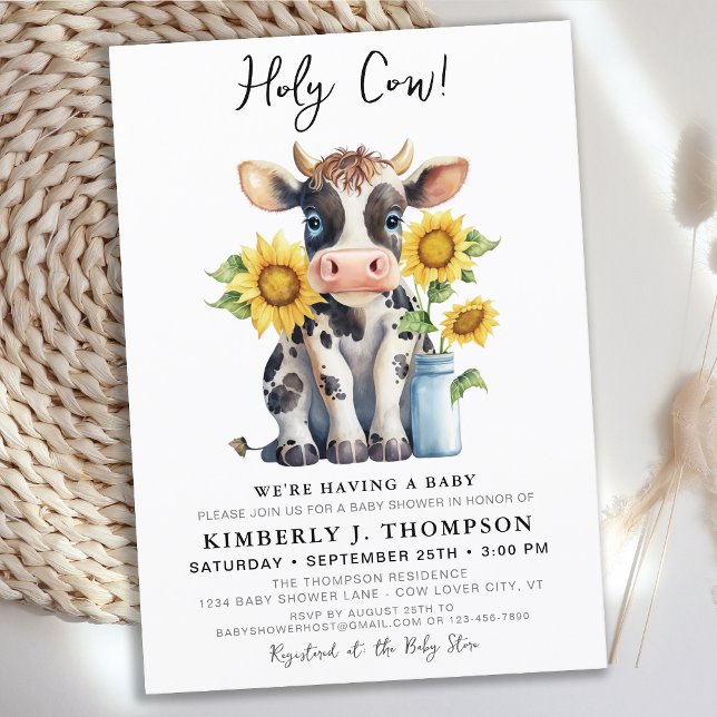 Invitación Holy Cow Sunflowers Simple Farm Baby Shower modern (Subido por el creador)