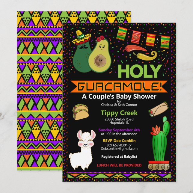 Invitación Holy Guacamole Baby Shower (Anverso / Reverso)