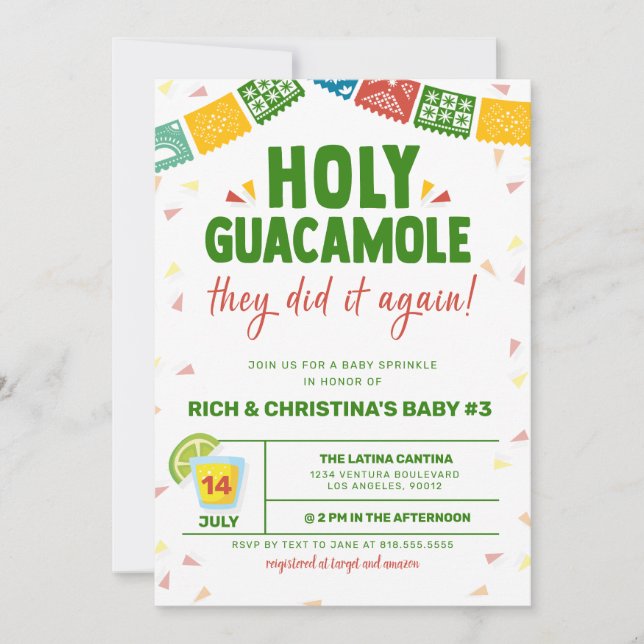 INVITACIÓN HOLY GUACAMOLE FIESTA BABY SHOWER (Anverso)