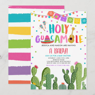 Invitación Holy Guacamole Fiesta Baby Shower Cactus