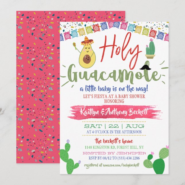Invitación Holy Guacamole Mexican Fiesta Baby Shower (Anverso / Reverso)