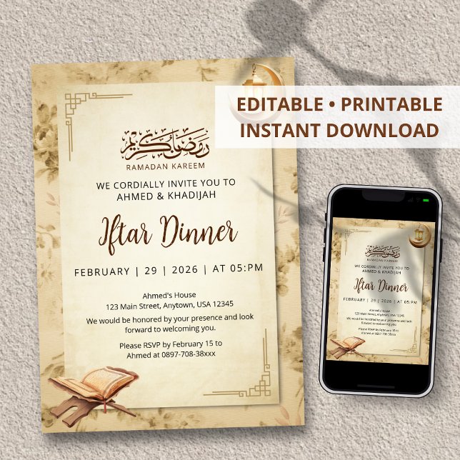 Invitación Holy Quran and Crescent Moon Ramadan Iftar Dinner (Subido por el creador)