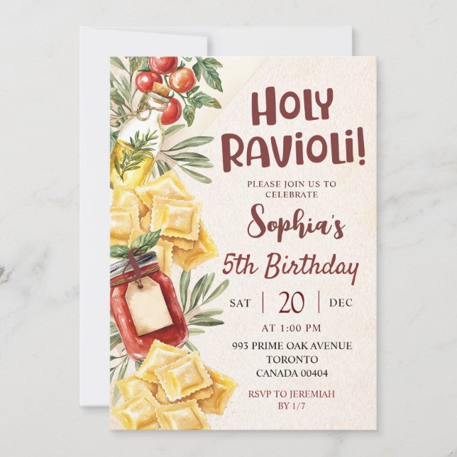 Invitación Holy Ravioli Kids Birthday Invitation (Anverso)