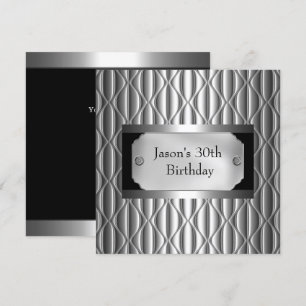 Invitación Hombre 30º Metal Cromo Negro Blanco Estilo Plata