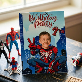 Invitación Hombre Araña Superhéroe Foto Fiesta de Cumpleaños