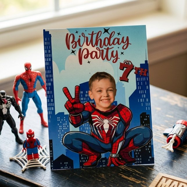Invitación Hombre Araña Superhéroe Foto Fiesta de Cumpleaños (Subido por el creador)