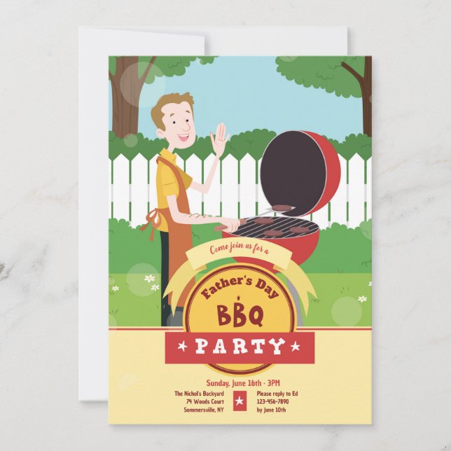 Invitación Hombre asando en el patio trasero (Anverso)