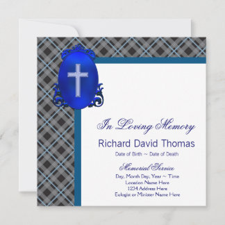 Invitación Hombre azul marino gris En memoria conmemorativa