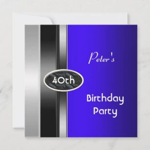 Invitación Hombre Azul Plateado Cumpleaños 40 Hombre
