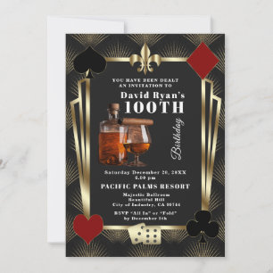 Invitación Hombre Casino Cognac Y Cigarros Cumpleaños 100 