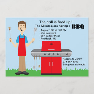 Invitación Hombre cocinando en la barbacoa de parrilladas