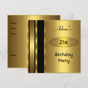 Invitación Hombre Cumpleaños 21 Negro Metal Dorado