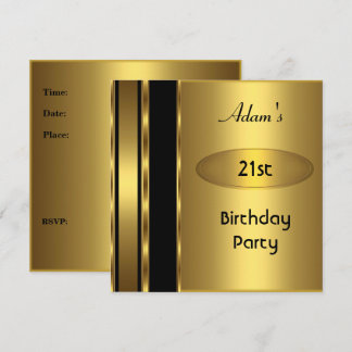 Invitación Hombre Cumpleaños 21 Negro Metal Dorado