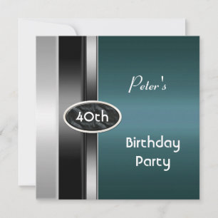 Invitación Hombre Cumpleaños 40 de Hombre Plateado Teal Metál