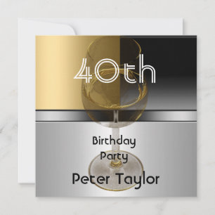 Invitación Hombre Cumpleaños 40 Hombre Metal Oro Plata