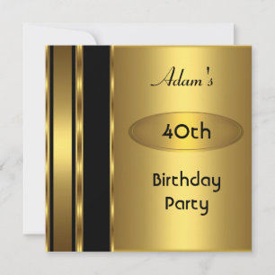 Invitación Hombre Cumpleaños 40 Negro Metal Oro