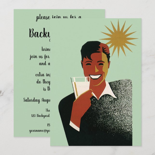 Invitación Hombre de Art Deco Vintage, barbacoa de verano en  (Anverso / Reverso)