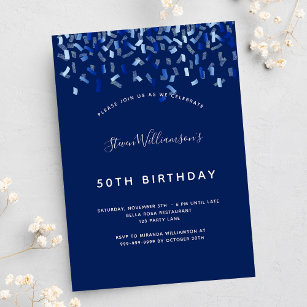 Invitación Hombre de confeti azul marino de cumpleaños