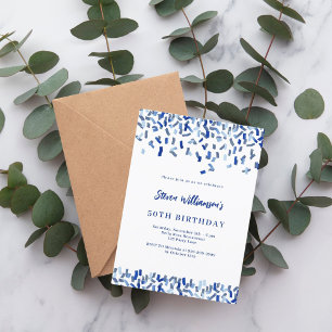 Invitación Hombre de confiti blanco azul marino de cumpleaños