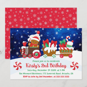 Invitación Hombre de jengibre lindo tren de Navidad cumpleaño