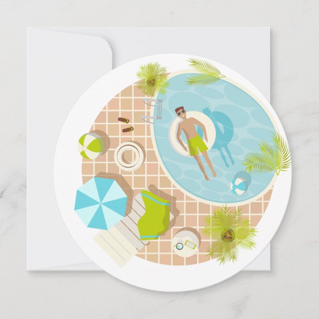 Invitación Hombre de la piscina en vacaciones de verano tropi (Anverso)