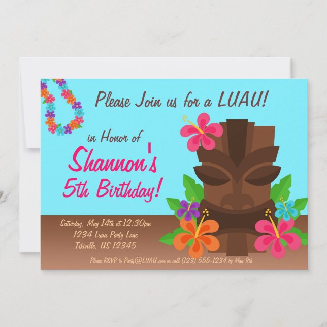 Invitación Hombre de Luau Tiki y fiesta de cumpleaños de las (Anverso)