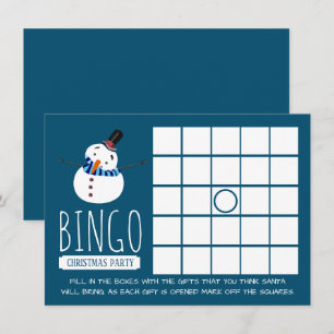 Invitación Hombre de nieve azul, Fiesta Navidad Bingo