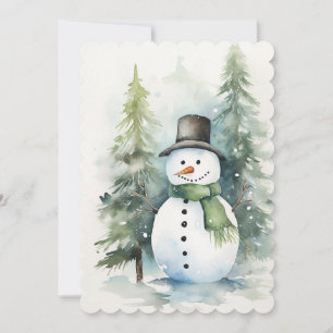 Invitación Hombre de nieve celebrando a Navidades