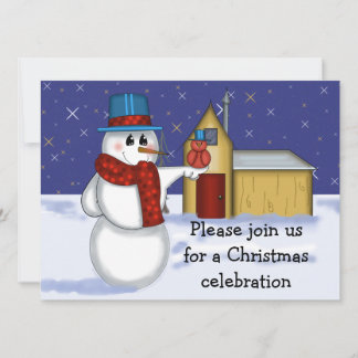 Invitación Hombre de nieve con dibujo de arte folclórico rojo