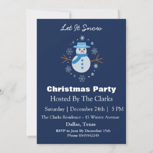 Invitación Hombre de nieve Copo de nieve Azul oscuro Fiesta d