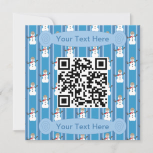 Invitación Hombre de nieve detective código QR azul divertido