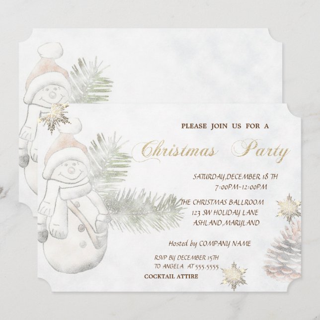 Invitación Hombre de nieve, empresas de copos de nieve, Fiest (Anverso / Reverso)