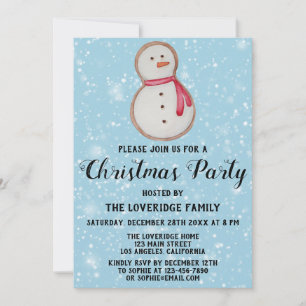 Invitación Hombre de Nieve Galleta Fiesta de Navidad Azul Nie
