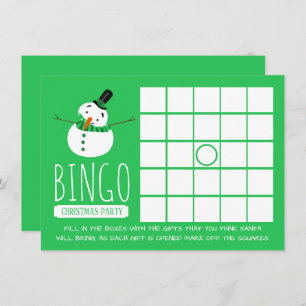 Invitación Hombre de nieve verde, Fiesta Navidad Bingo