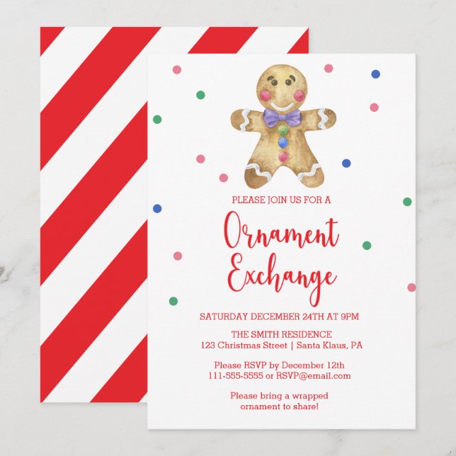 Invitación Hombre de pan de jengibre - Fiesta de intercambio (Anverso / Reverso)