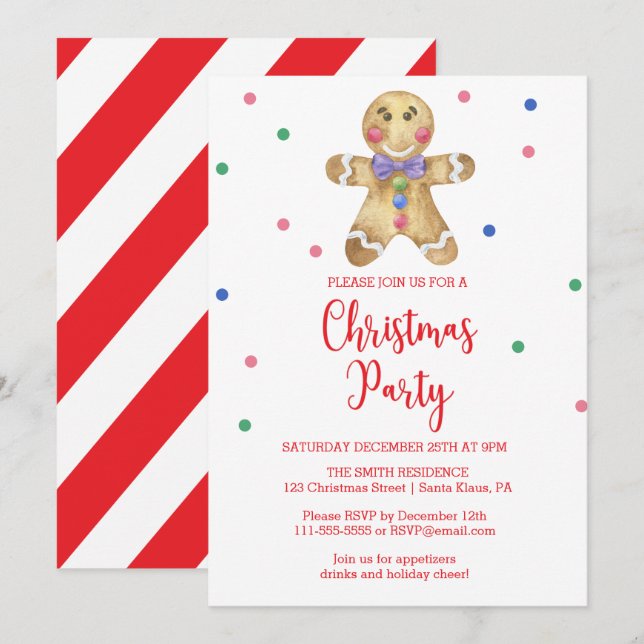 Invitación Hombre de pan de jengibre - Fiesta de Navidades (Anverso / Reverso)