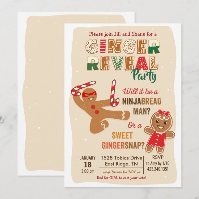 Invitación Hombre de pan de jengibre Fiesta de revelación de  (Anverso / Reverso)