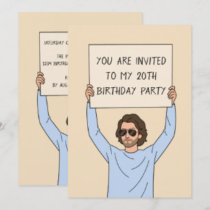 Invitación Hombre Divertido con Letrero Cumpleaños 20