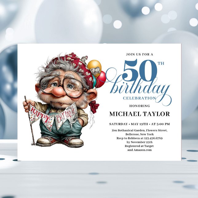 Invitación Hombre Divertido Cumpleaños 50 Dibujos Animados Hu (Cute Funny Man 50th Birthday Cartoon Humor Style Invitation

)