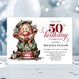 Invitación Hombre divertido elegante Cumpleaños 50 Humor Dibu