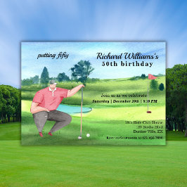 Invitación Hombre Golf Putting Cincuenta Cumpleaños 50