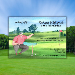 Invitación Hombre Golf Putting Cincuenta Cumpleaños 50