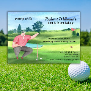 Invitación Hombre Golf Putting Sesenta Cumpleaños 60