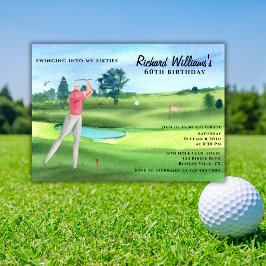 Invitación Hombre Jugador de Golf Balanceándose Sesenta Cumpl