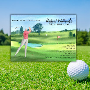 Invitación Hombre Jugador de Golf Balanceándose Sesenta Cumpl